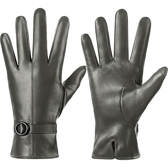 Women\'s Winter Leather Gloves Texting Warm Driving Lambskin Gloves Green